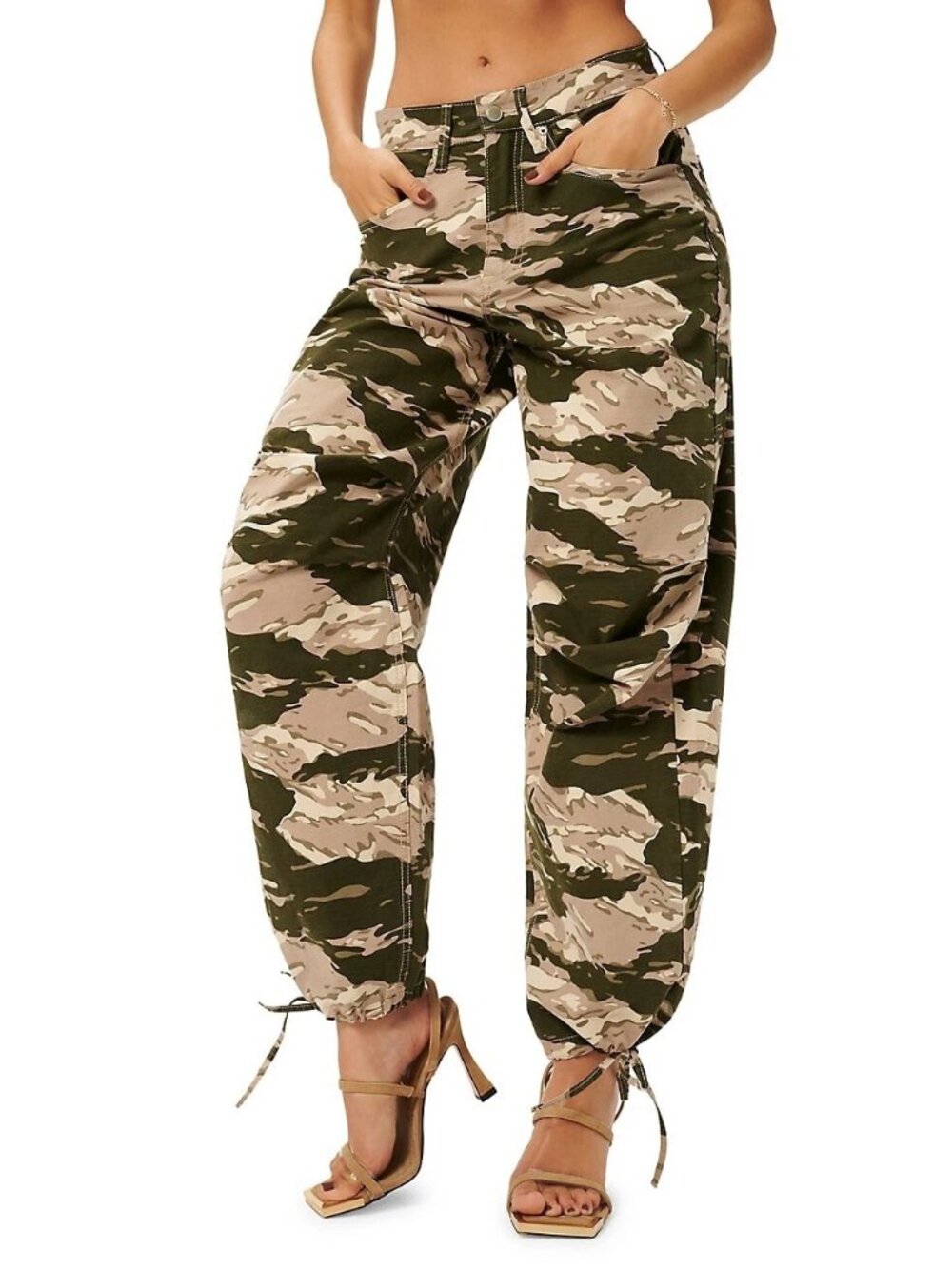 GOOD AMERICAN Slouch Uniform Forest Camo Cotton Blend Utility Pants, Size 6/28